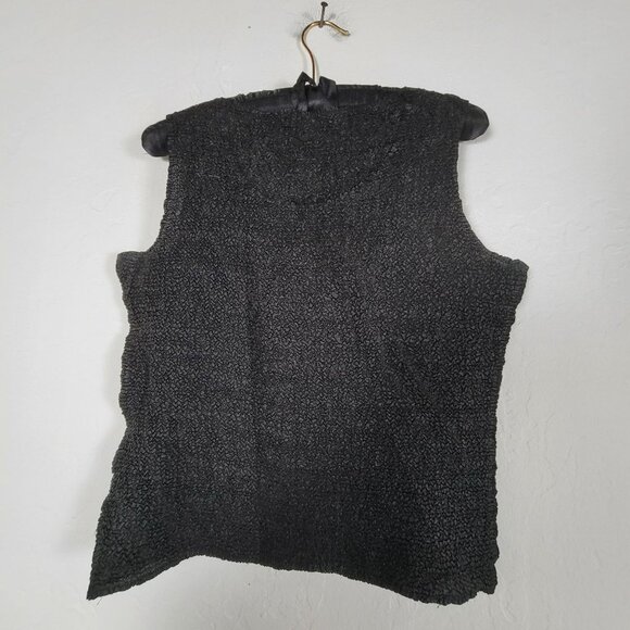 Pleats Collection By Pings Imports Womens Black Sleeveless Textured Top Large - Picture 2 of 8